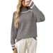 Cozy Color Block Turtle Neck Sweater, Oversized Relaxed Knit Pullover For Women Fall Winter_ecoleips.com