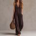 Women's Bohemian Style V Neck Sleeveless Pleated Wide Leg Jumpsuit Casual Vacation Fashion_ecoleips.com