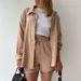 Crinkle Cotton Two-Piece Set – Oversized Lapel Shirt + High-Waisted Drawstring Shorts, Plus Size Loungewear (White/Orange/Army Green)_ecoleips.com