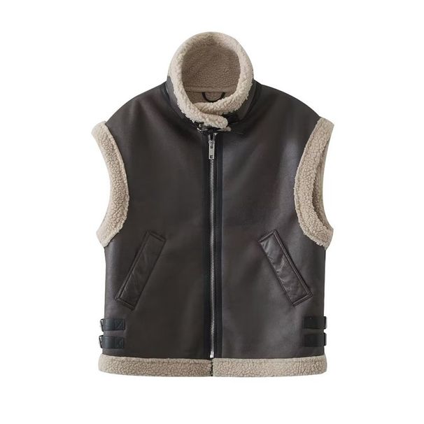Women's clothing Fur integrated lamb hair vest for women autumn and winter new style lapel stitching motorcycle vest fur vest jacket_ecoleips.com