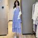 Sweet Youthful White French Style Spaghetti Strap Women's Summer Vacation Loose Fit Cake Long Dress For Petite Sizes_ecoleips.com