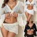 Women's Clothing Long Sleeve Cover Up Beach Dress Bikini Four Piece Set_ecoleips.com