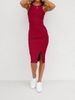 Women's Clothing Solid Color Knitted Sexy Temperament Slim Sleeveless Vest Style Slit Dress_ecoleips.com