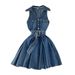 Women's Clothing Spice Girl Sexy Denim Skirt Design Neck Waisted Short A- Line Puffy Pleated Dress_ecoleips.com