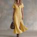 Spring/Summer Long Dress Casual Cotton Linen Fashionable Button Detail Short Sleeve American Style Wholesale_ecoleips.com