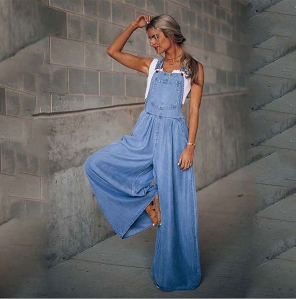 Women Spring Summer Jumpsuit Pocket Sleeveless Solid Color High Waist Wide Leg Pants Casual Fashion Comfortable Regular Standard_ecoleips.com