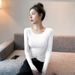 Women Will Wear Tight-fitting Pure Desire U-neck Slim-fitting Fashion Bottoming Shirt In Autumn And Winter 2025, Simple Long-sleeved T-shirt_ecoleips.com