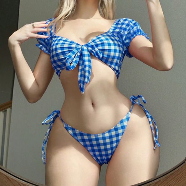 Women's Clothing Exclusive Split Swimsuit Sexy Bikini Girl Plaid Strap Swimsuit Beach Vacation Swimsuit Female_ecoleips.com