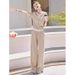 Women's Clothing Internet Celebrity Age Reducing Waist Slimming Short Sleeved Wide Leg Pants Two Piece Suit_ecoleips.com