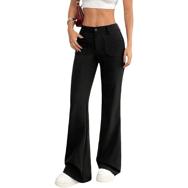 K New Flared Pants High Waisted Straight Leg Casual Micro Flared Women's Pants With Pockets And Wide Legs_ecoleips.com