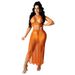 Women's Clothing Women's Sexy Hollow Tassel Knitted Beach Skirt Suit_ecoleips.com