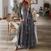 Women's Clothing Trumpet Sleeve Printed V Neck High Waist Dress Floral Female Long Dress_ecoleips.com