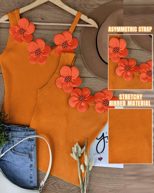 Women's Clothing Hot Selling Suspender Flower Tight Top_ecoleips.com