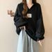 Korean-style Real-shot New V-neck Hooded Sweatshirt For Women, Thin, Korean Version, Loose Fit, Plus Size, Casual_ecoleips.com