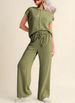 Women's Three-Sleeve Drawstring Trouser Suit Casual Solid Color Commuter Fashion Spring/Summer New Arrival by Amazon_ecoleips.com