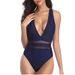 European American Style One Piece Swimsuit V Neck Hollowed out Mesh Bikini Women's Sporty Swimwear Best Selling_ecoleips.com