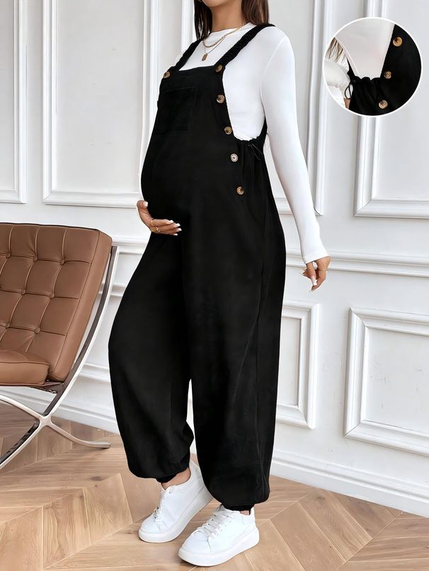 K Maternity Pants With Adjustable Waist And Fashionable Loose Shoulder Straps_ecoleips.com