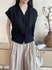 K Design V-neck Pleated Small Fly Sleeve Top For Women, With A High-end Feel And A Sleeveless Shoulder Shirt_ecoleips.com