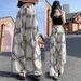 Suitable For All Seasons European Style Old Money Loose Cotton Printed Wide-Leg For Women Summer Thin Lazy Linen Floor-Length Pants_ecoleips.com