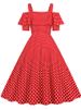 Polka Dot High Waist Vintage 50s Pleated Dress Women Summer Spaghetti Strap Elegant Ruffles Party Sundress_ecoleips.com