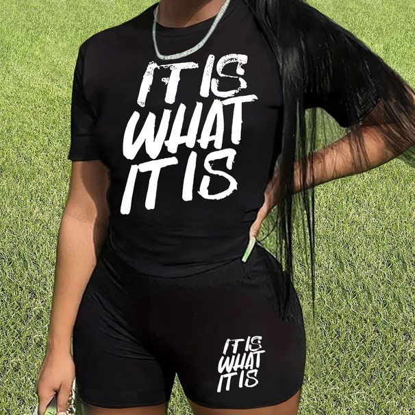 Women's Printed Casual Two Piece Set Short Sleeve Spring Summer Short Shorts_ecoleips.com