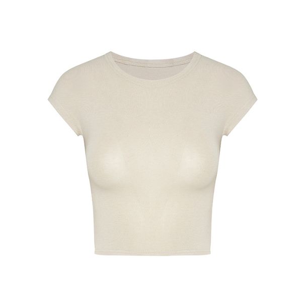 American Style Girl Slim Fit Sleeve Round Neck T-Shirt For Women 2024 Summer New Pure Desire Sweet Spicy Regular_ecoleips.com