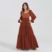 Women's Hot-Selling Long Sleeve Ruched Layered Ruffle Hem Maxi Dress_ecoleips.com