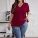 Plus-Size Brushed Ribbed V-Neck T-Shirt For Women – Soft Cross-Front Casual Top, Spring 2025 Trendy Essential_ecoleips.com
