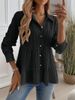 "Textured Long Sleeve Button-Down Shirt For Women – Solid Color Casual Top, Euro-American Style, Autumn & Winter Essential"_ecoleips.com