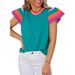 Women's Clothing Sweet Summer Knit Top, Color Block Short Sleeve Round Neck Casual Tee For Women_ecoleips.com