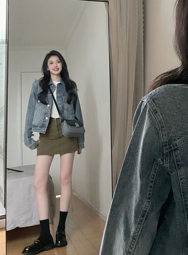 American Hip-hop High Street Retro Denim Short Jacket For Women, Spring And Autumn, Stylish, Age-reducing, Casual,_ecoleips.com