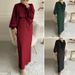 2308 Cross-Border Solid Color Long Sleeve Casual Muslim Dress Robe Elegant Middle Eastern_ecoleips.com