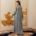 Women's Clothing Golden Light Cotton Women's Elegant Long Skirt Long Sleeve Round Neck Robe Dress_ecoleips.com