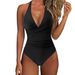 Women's One Piece Swimsuits Tummy Control Bathing Suits For Womens Halter V Neck Criss Cross Ruched Push Up Slimming Swimwear_ecoleips.com