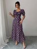 Women's Summer Maxi Dress Elegant Casual Puff Sleeve Square Neck Black Floral Print Long Evening Gown For Women_ecoleips.com