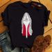 European And American Cross-border Foreign Trade Wholesale High-heeled Shoes, Printed Round-neck Plus-size Short-sleeve_ecoleips.com