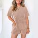 Women's Clothing Women's Clothing Short Sleeved Wavy Round Neck Top Elastic Waist Shorts Two Piece Set_ecoleips.com