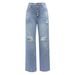Women's Clothing Straight Button Stitching Ripped Jeans For Women_ecoleips.com