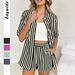Voya Women's European American Vacation Striped Shirt And Shorts Two-Piece Set Women's Clothing Casual Suit_ecoleips.com