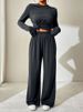 WG164 European American Cross-border Women's Clothing, Knitted Solid Color Long-sleeve T-shirt And Wide-leg Pants_ecoleips.com