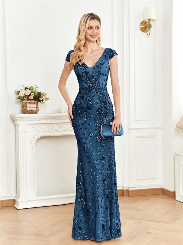 Women's Clothing New Sequined Champagne Evening Dress Female Banquet Sexy Temperament Slim Fishtail Skirt Long Toast Dress_ecoleips.com