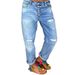 2025 European And American Cross-Border New Blue Ripped Jeans Women's Loose Washed Straight Casual Long Pants In Stock_ecoleips.com
