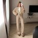 Knitted Long-Sleeved Wide-Leg Pants Set For Autumn/Winter Season, Featuring A Zippered Jacket And Casual Pants_ecoleips.com