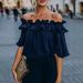 Women's Sexy Off-Shoulder Shirt Solid Color Loose Fit European American Style Independent Website Cross-Border E-commerce Amazon Size Label_ecoleips.com