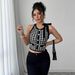 Women's Houndstooth Halter Neck Cami Top Black Stretchy Sleeveless Crop Vest Bodycon Silhouette_ecoleips.com