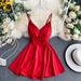 Feminine Spring 2020 Deep V Neck Backless High Waist Slimming Solid Color A-Line Dress Suspender Bottoming Skirt for Women_ecoleips.com