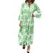 Women's Clothing New Stand Up Collar Trumpet Sleeve Printed Casual Dress_ecoleips.com