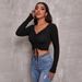 Voya Women's V-neck Long Sleeved T-shirt With A Casual And Minimalist Design For Spring And Summer, As Well As A Base Shirt And Top_ecoleips.com