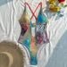 Sexy Deep V One Piece Swimsuit Laser Wave Hemline Print Cross Border European And American Style Women's Bikini Swimwear_ecoleips.com