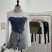 Women's Clothing Two Piece Denim Splicing Mesh Long Sleeved Top Short Navel Exposed Slim T Shirt_ecoleips.com